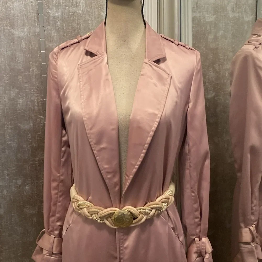 House of CB pink satin belted coat, XS - Picture 2 of 12